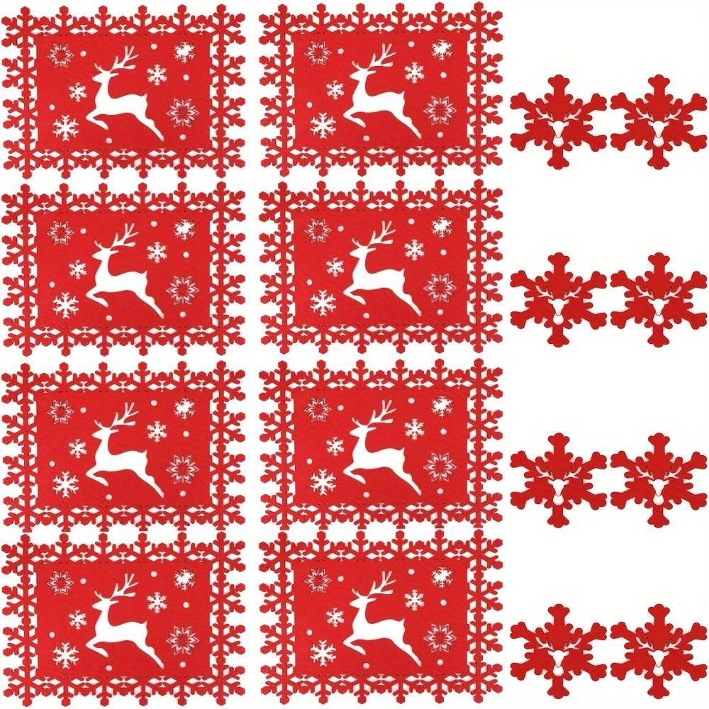 Filz-Tischsets und Untersetzer, Weihnachtsdekoration, 2 mm-Stil – 16-teiliges Set mit Weihnachtsrentieren Bild 1