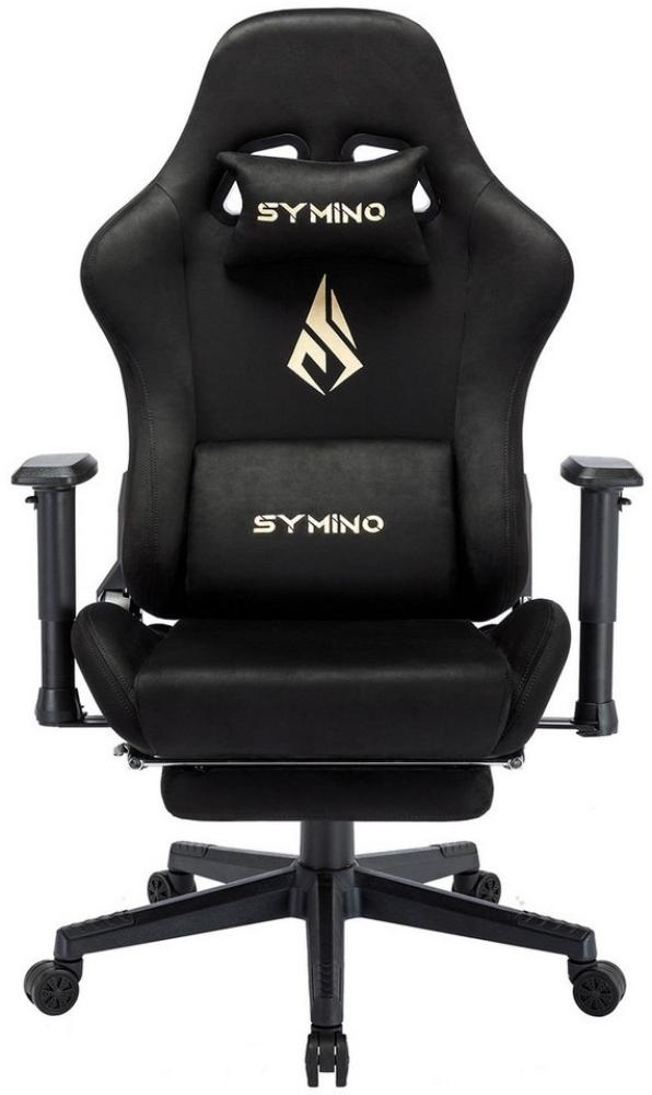 symino Gaming-Stuhl Premium Alcantara Stoff, ergonomischer, verstellbarer Drehstuhl mit Fußstütze, MP Pro, Schwarz Bild 1