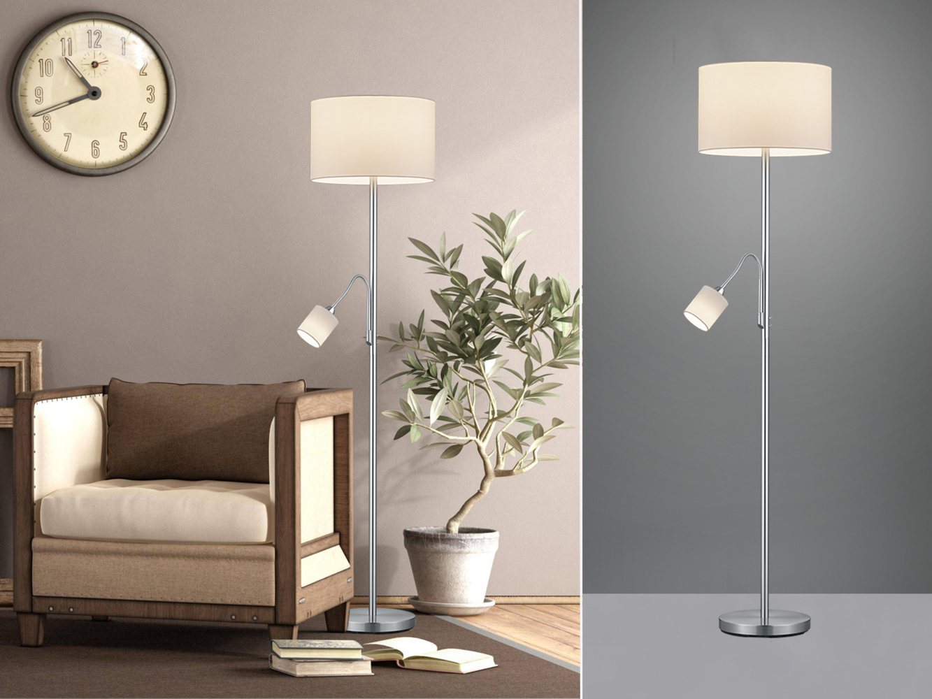 TRIO Leuchten LED Stehlampe wechselbar / dimmbar, Metall / Stoff cremeweiß, Höhe 170cm Bild 1