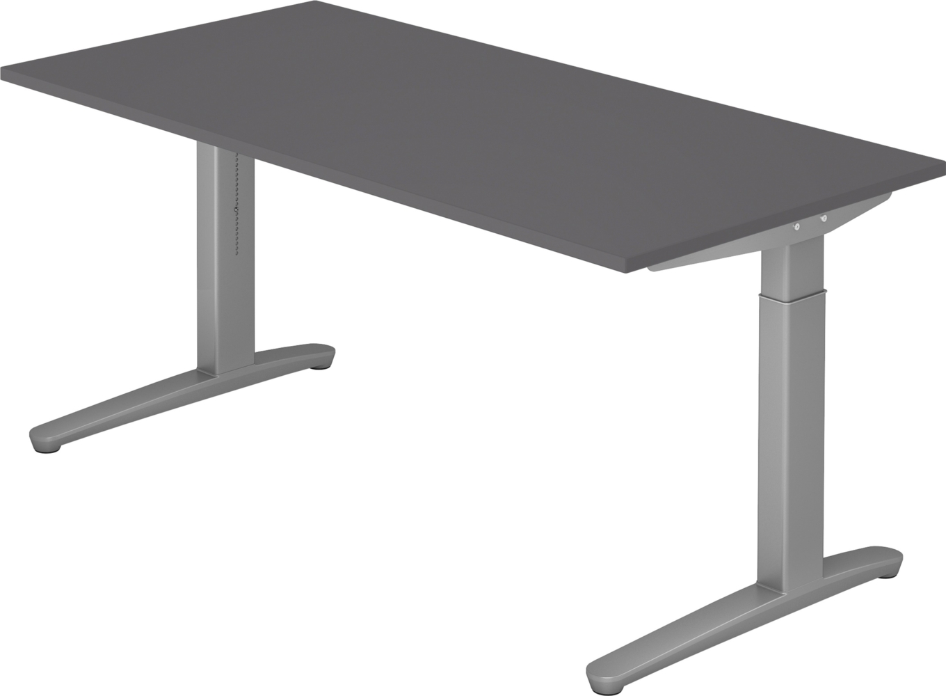 bümö manuell höhenverstellbarer Schreibtisch 160x80 in graphit Gestell in Silber - PC Tisch höhenverstellbar & groß, höhenverstellbarer Tisch Büro, großer Computertisch verstellbar, X16-G-SS Bild 1