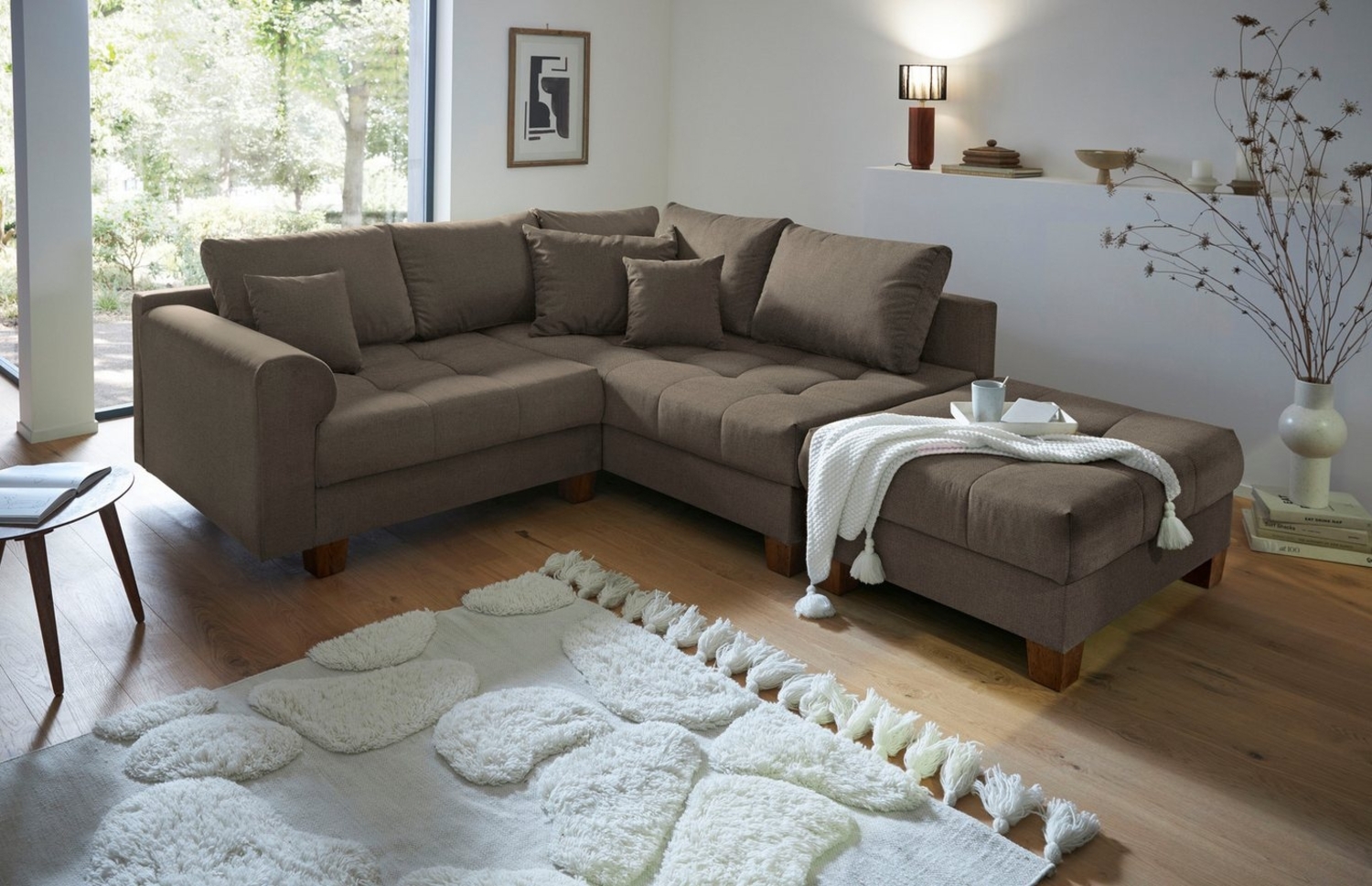 Home affaire Ecksofa Rice L-Form inkl. Hocker, Set, mit Bonnellfederkern, Hocker & Kissen, Ottomane beidseitig montierbar Bild 1