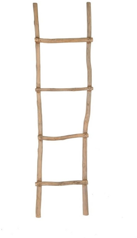 Spetebo Dekoleiter Teak Holz Dekoleiter natur - 150 cm x 40 cm (Packung, 1 tlg), dekorative Holzleiter Deko Garderobe im Landhaus Design Bild 1