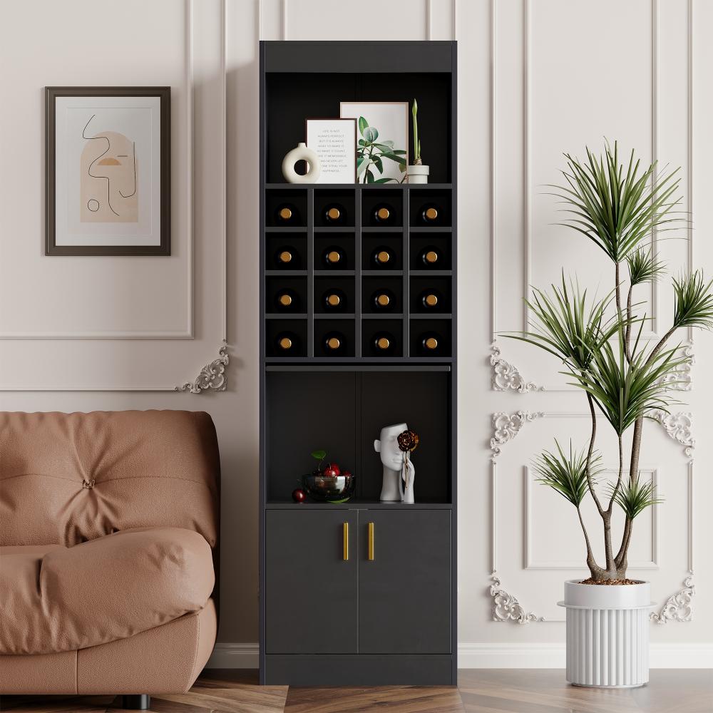 Merax Stehschrank in Schwarz für Weinliebhaber, 16 Weinfächer - 180 cm hoch - Esszimmer Highboard, Wohnzimmerregal, Eckschrank, Sideboard, Schwarz Bild 1