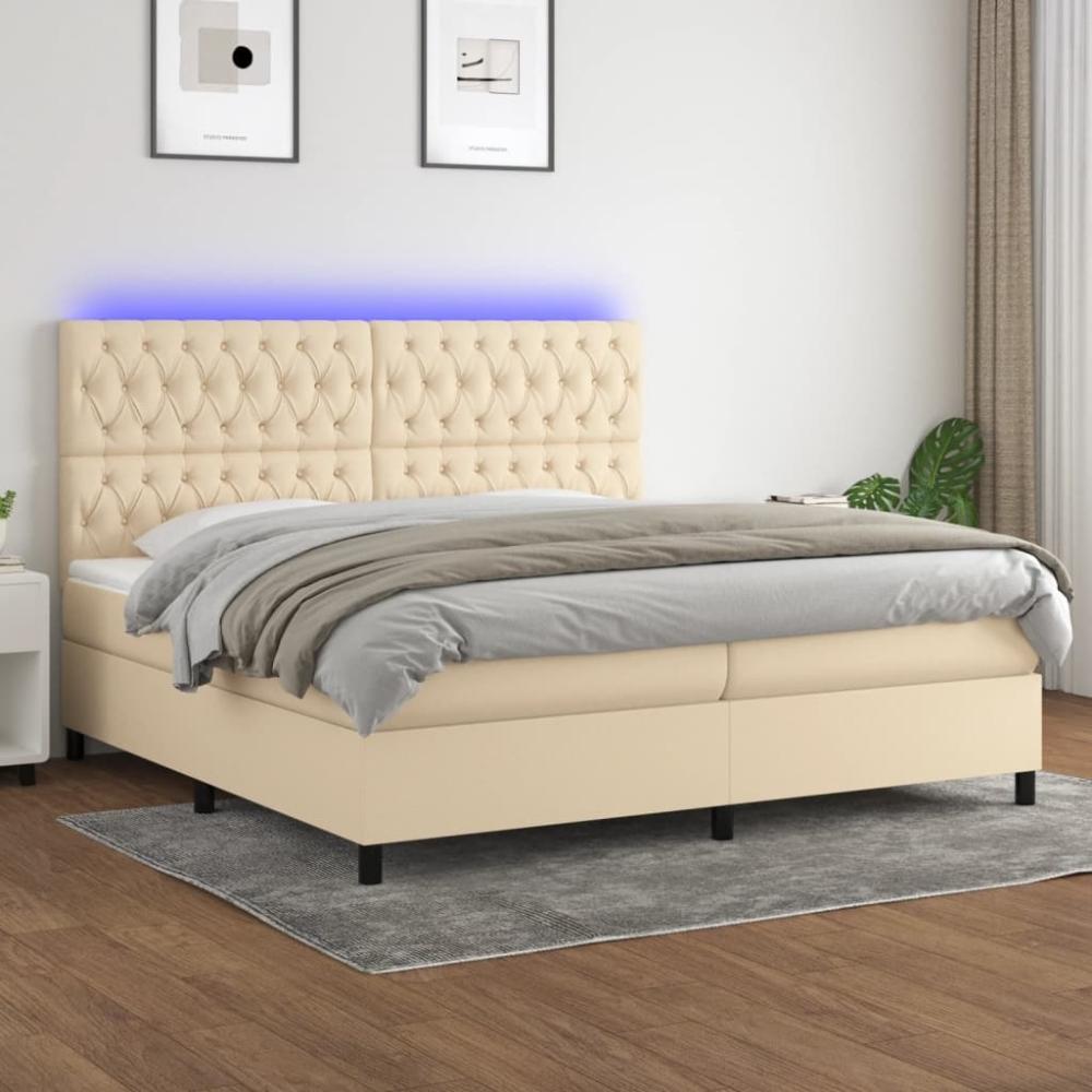 Boxspringbett mit Matratze & LED Stoff Creme 200 x 200 cm, Härtegrad: H2 [3135146] Bild 1