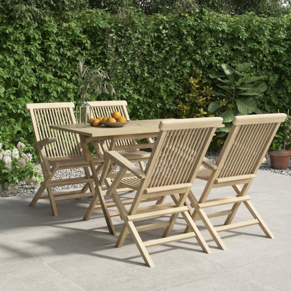 vidaXL 5-tlg. Garten-Essgruppe Grau Massivholz Teak 3155043 Bild 1