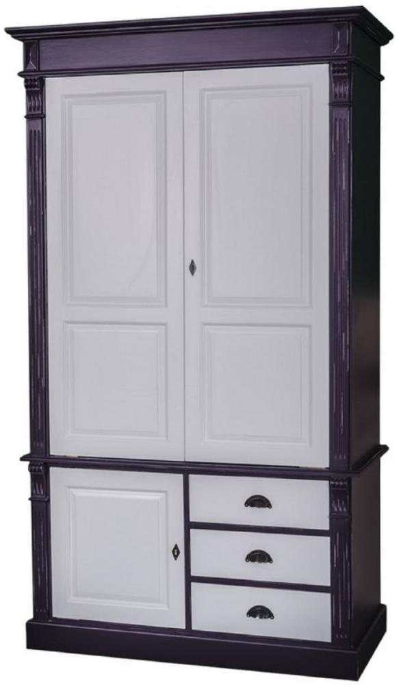 Casa Padrino Landhausstil Kleiderschrank Antik Schwarz / Grau 120 x 59 x H. 210 cm - Massivholz Schlafzimmerschrank mit 3 Türen und 3 Schubladen - Landhausstil Schlafzimmermöbel Bild 1