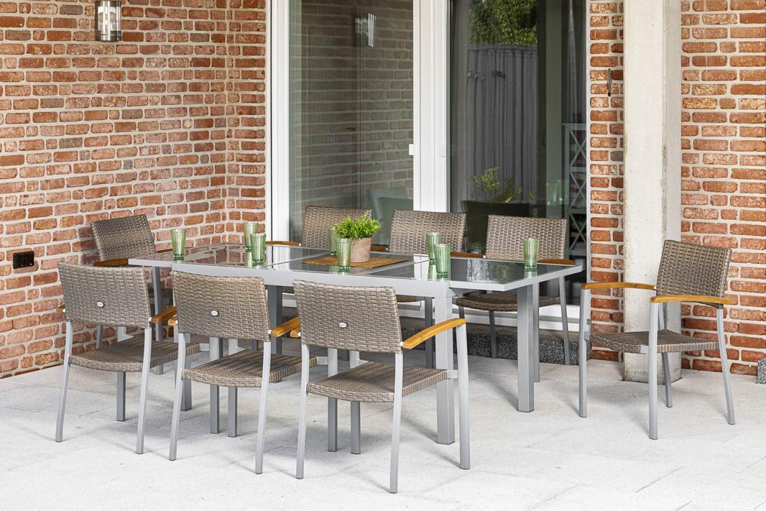 YOURSOL by Merxx Gartenmöbel Set Silano 8 Personen mit Ausziehtisch 160 - 220 cm, Aluminium, Grau Bild 1