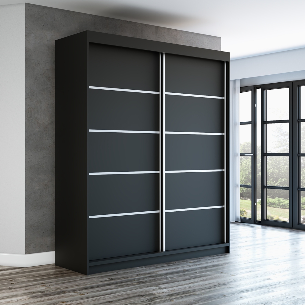 Schwebetrenschrank TREND 2-trig Schrank 180 cm (mit Spiegel) Farbe: Schwarz Bild 1