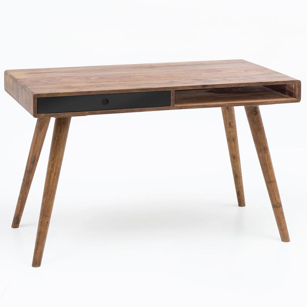 Kadima Design "Savio" Massivholz Schreibtisch: Retro Stil, viel Stauraum, 50 kg Belastbarkeit. Schwarz, 117x60x75 cm Bild 1