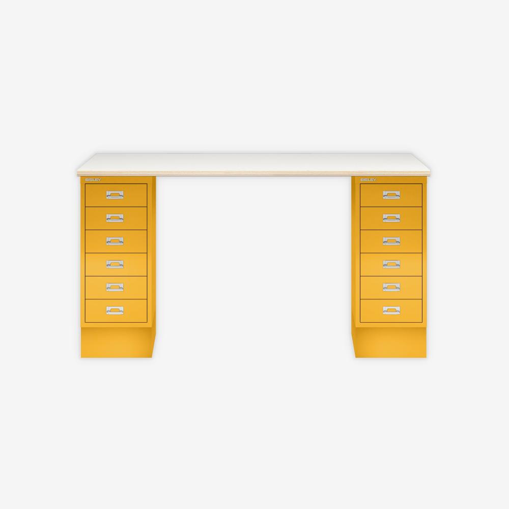 MultiDesk, 2 MultiDrawer mit 6 Schüben, Dekor Plywood, Farbe Sunflower, Maße: H 740 x B 1400 x T 600 mm Bild 1