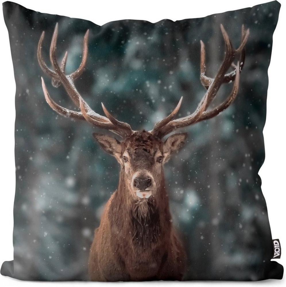 VOID Kissenbezug, (1 Stück), Sofa-Kissen Hirsch Winter Schnee Kissenbezug Hirsch Reh Jagd Wald Urlaub Herbst Geweih Laub Weihnachten Deko Bild 1