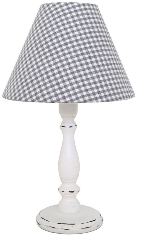 Grafelstein Tischleuchte Tischlampe LITTLE COTTAGE weiß grau aus Holz mit kariertem Lampenschir Bild 1