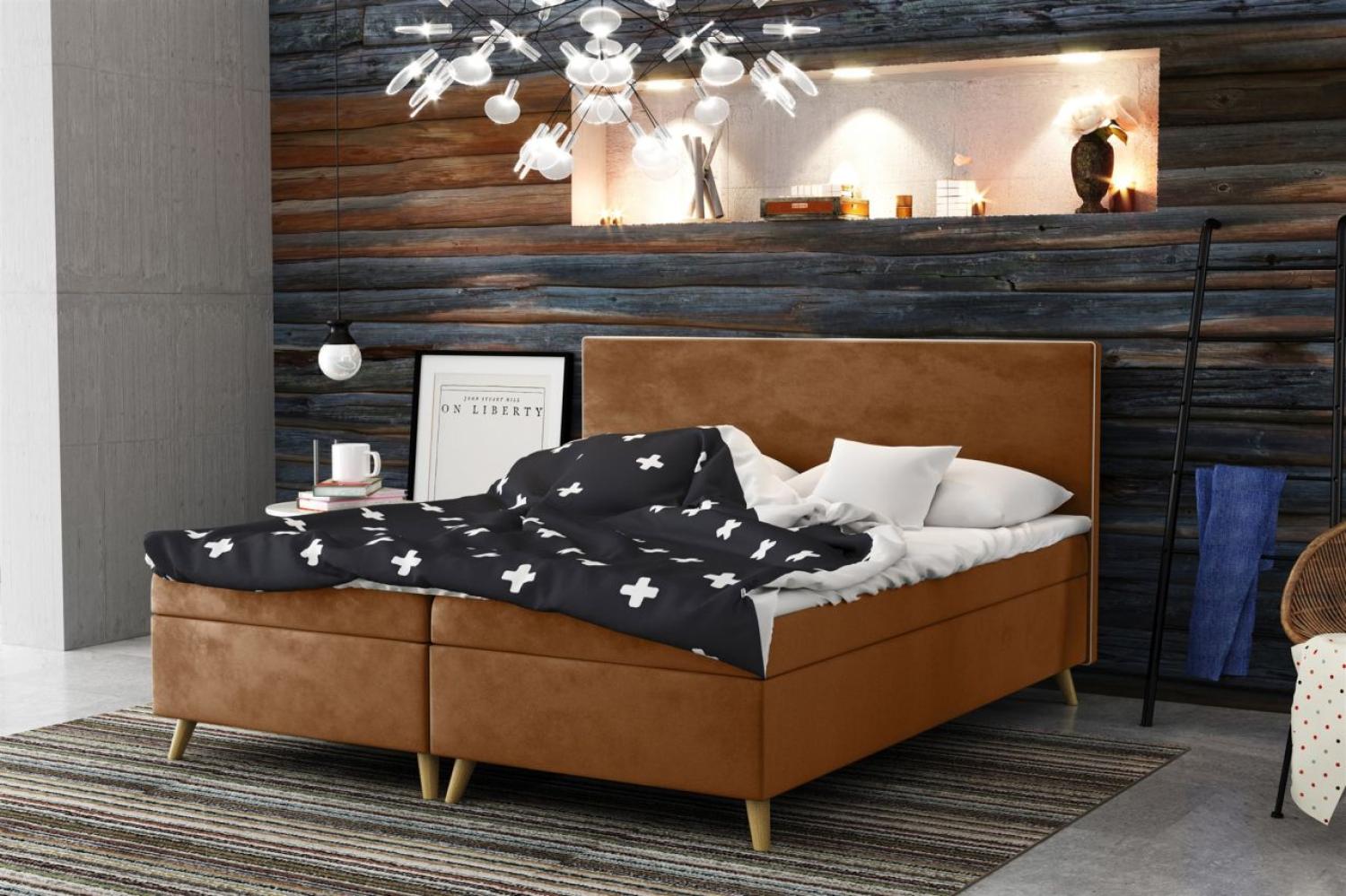 Boxspringbett Schlafzimmerbett Sileno 180x220cm in Stoff Riviera Orangebraun Bild 1