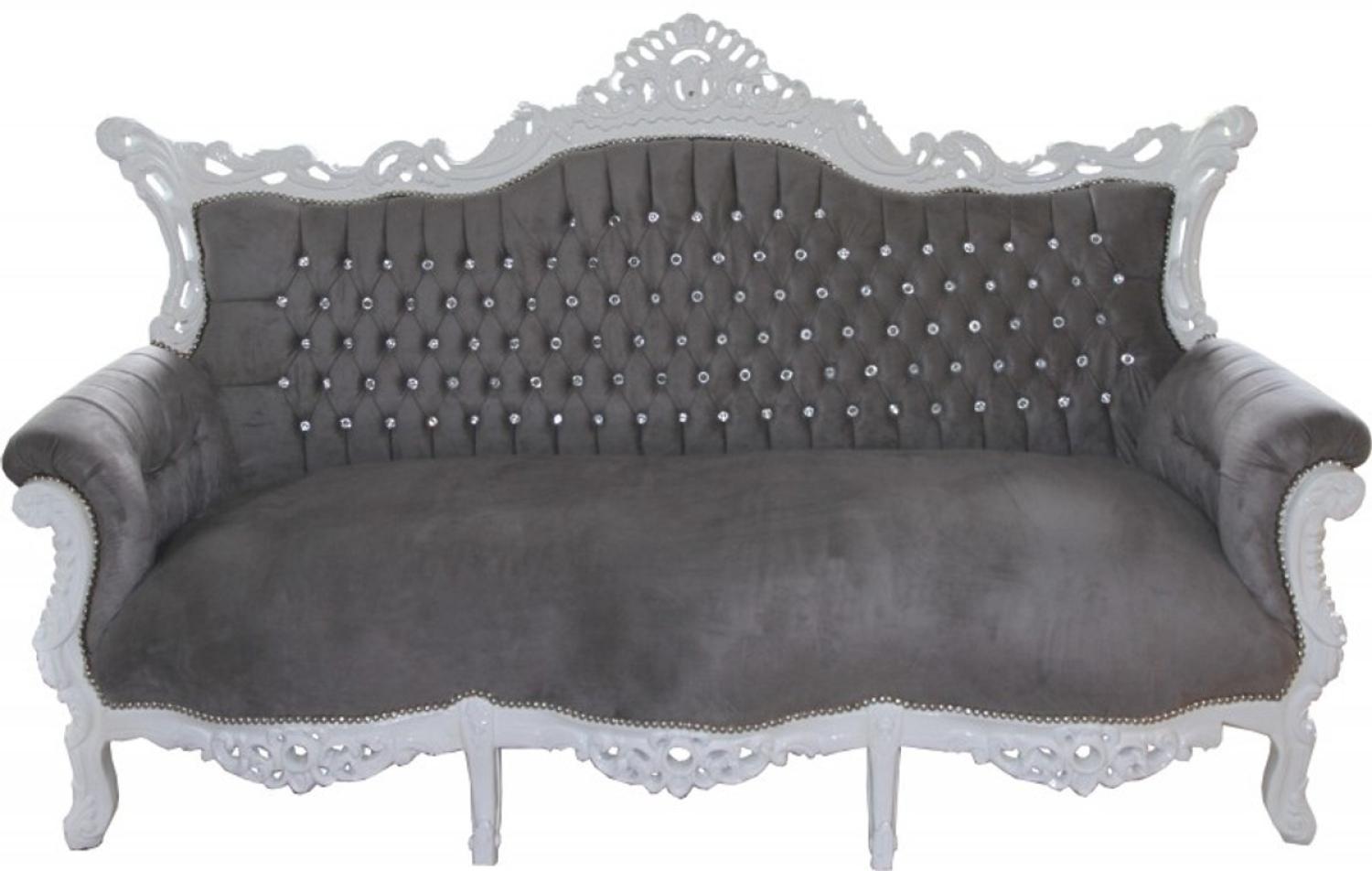 Casa Padrino Barock 3-er Sofa Master Grau / Weiß mit Bling Bling Glitzersteinen - Wohnzimmer Möbel Couch Lounge Bild 1