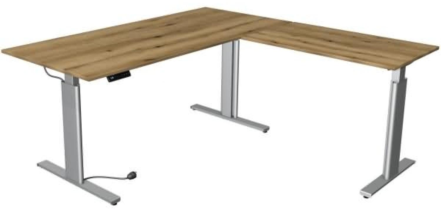 Kerkmann Schreibtisch Sitz-Stehtisch MOVE 3 silber 180x80 cm mit Anbautisch 100x60 cm ektr. höhenverstellbar asteiche Bild 1