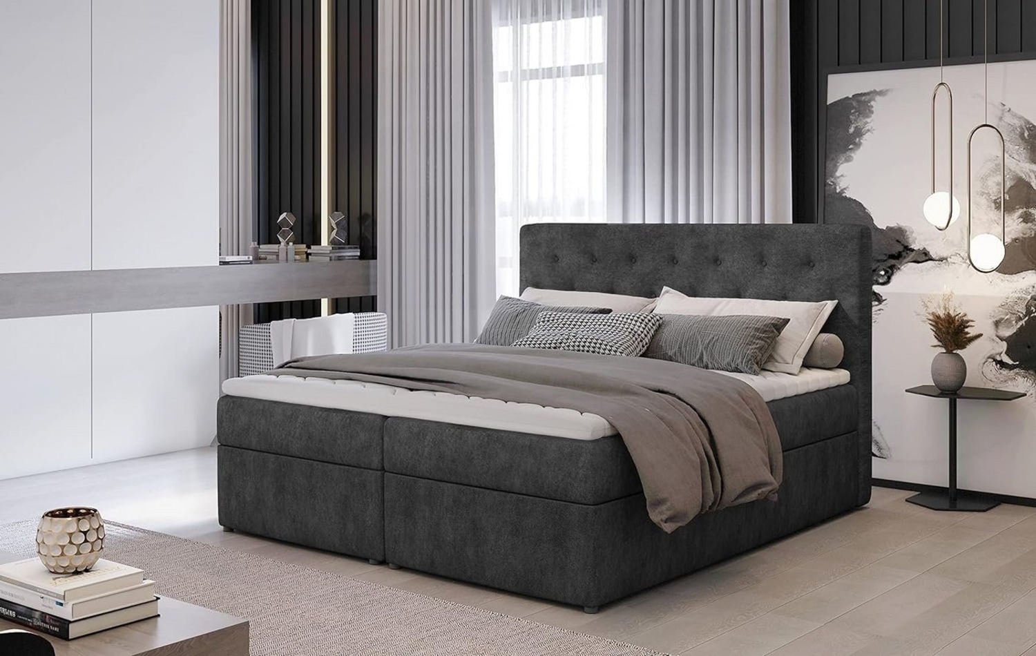 Best for Home Boxspringbett Loree mit Bettkasten Bonellfederkern inkl. 4 cm Topper (140x200 160x200 180x200 cm), Lieferung bis in die Wohnung,TOP Preis-Leistungs-Verhältnis Bild 1