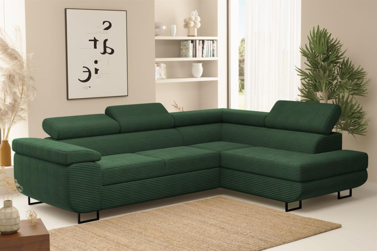 Ecksofa Sofa mit Schlaffunktion METZ Stoff Poso Grün Ottomane Rechts Bild 1