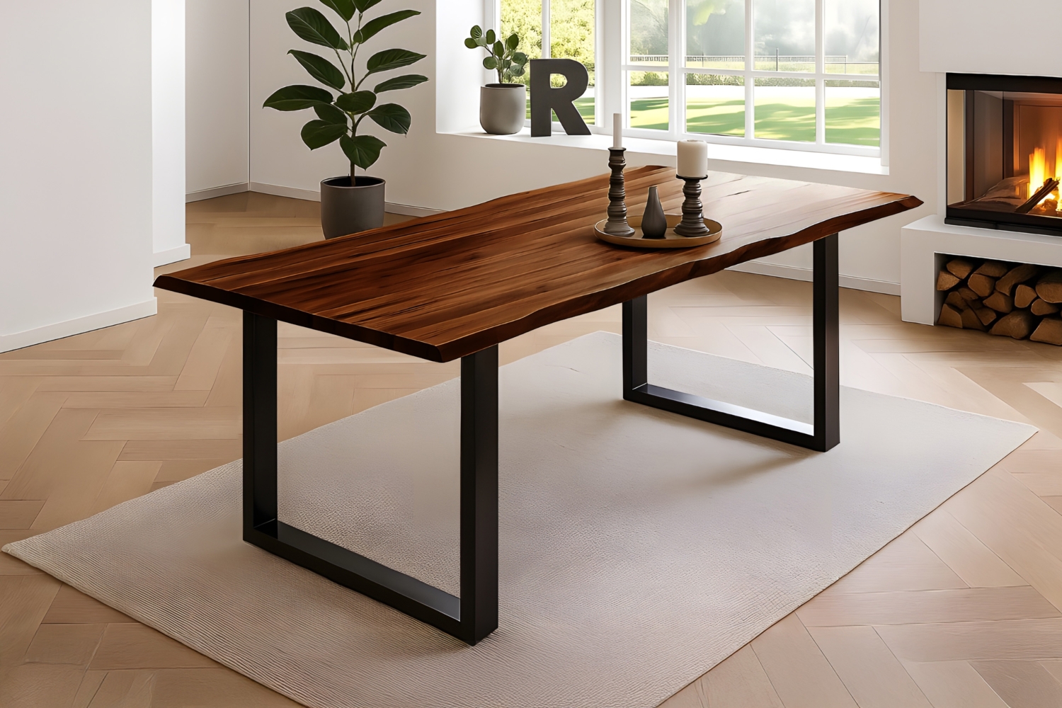 Esstisch Baumkante Massiv Akazie nussbaum 220 x 100 schwarz NIAH 67689726 Bild 1