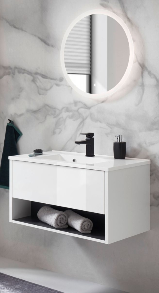 Badmöbel Set Glide in weiß Hochglanz und grau 80 x 190 cm Bild 1