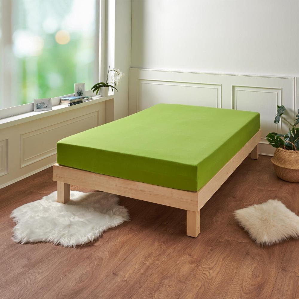 Traumschlaf Premium Interlock Spannbettlaken|90x220 cm - 100x220 cm| apfelgrün Bild 1