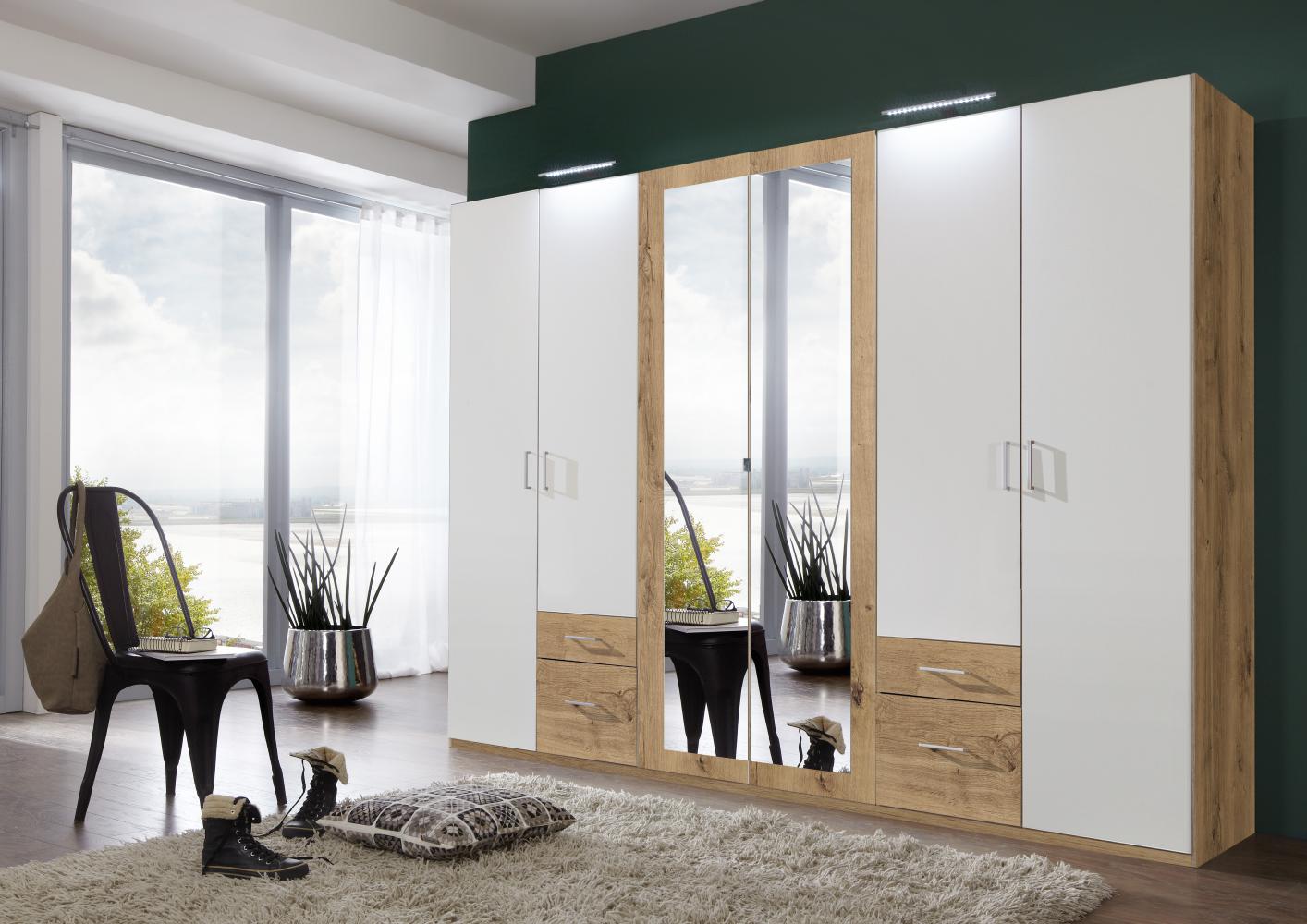 Drehtürenschrank FB 6 Tür Schlafzimmer Spiegel Eiche weiß Bild 1