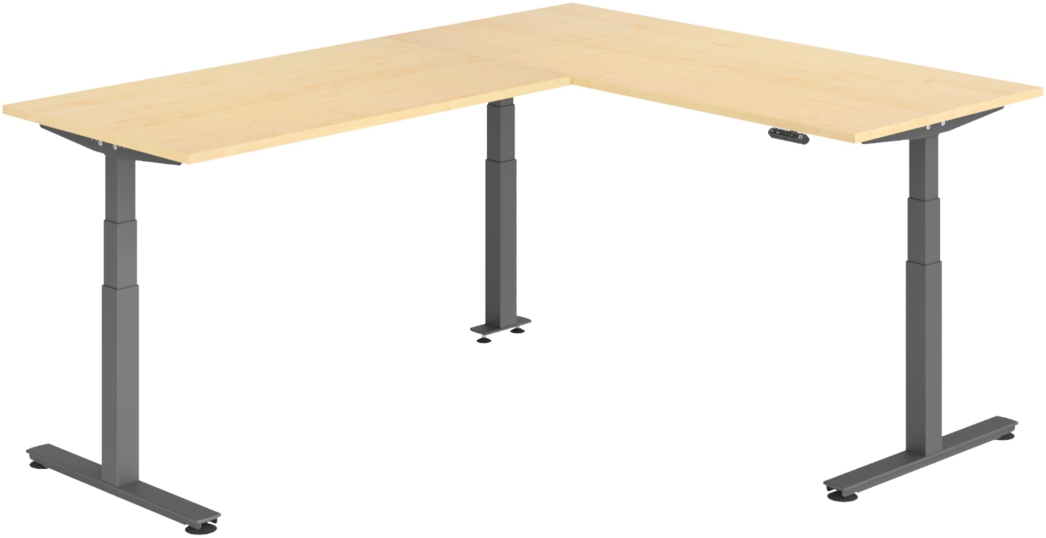 bümö Eckschreibtisch elektrisch höhenverstellbar L-Form: 180 x 240 cm in Ahorn, Gestell graphit - Stehschreibtisch mit Memory-Steuerung, elektrischer XXL Schreibtisch für die Ecke, XDSMW-1916-3-G Bild 1