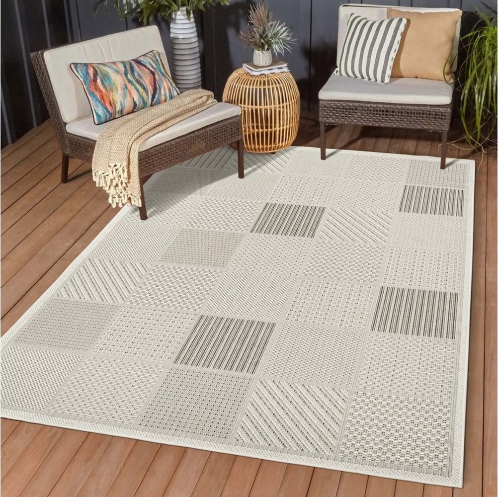 TaraCarpet Teppich TaraCarpet In und Outdoor Teppich Viktoria Square, rechteckig, Höhe: 7 mm, karriert grau beige Wohnzimmer Esszimmer Balkon Terrasser 160x230 Bild 1