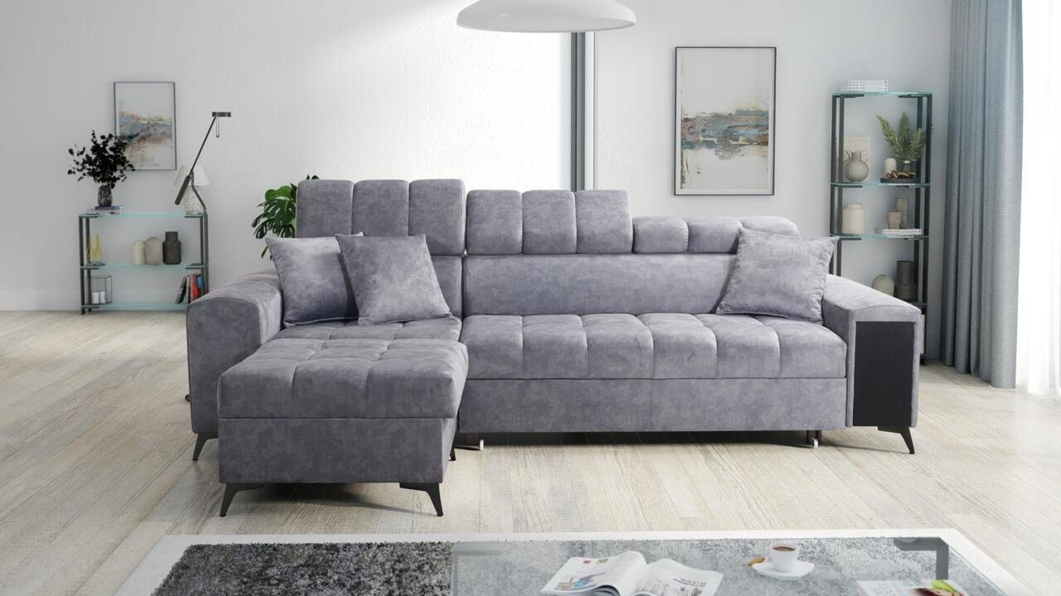 Best for Home Ecksofa GREG I MAXI mit Schlaffunktion und zwei Bettzeugbehältern, hat einen Öffnungsbügel, 3 verstellbare Kopfstützen, USB-Anschluss Bild 1