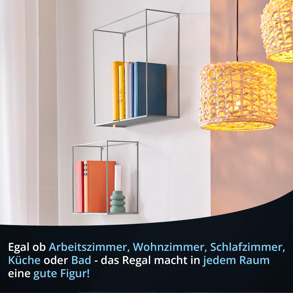 KHG Wandregal 3er Set grau aus Metall pulverbeschichtet, großes Regal 40x40x15 cm, Hängeregal ideal für Bücher, Pflanzen & Deko, für Wohn-, Ess-, Schlaf-, Badezimmer & Küche Bild 1