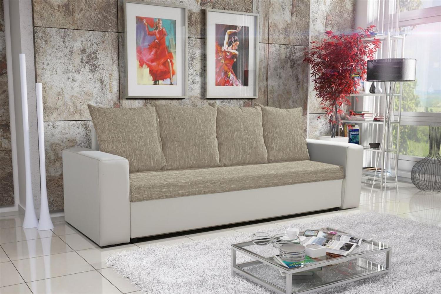 Sofa Schlafsofa inklusive Bettkasten NINA Weiß / Beige Bild 1