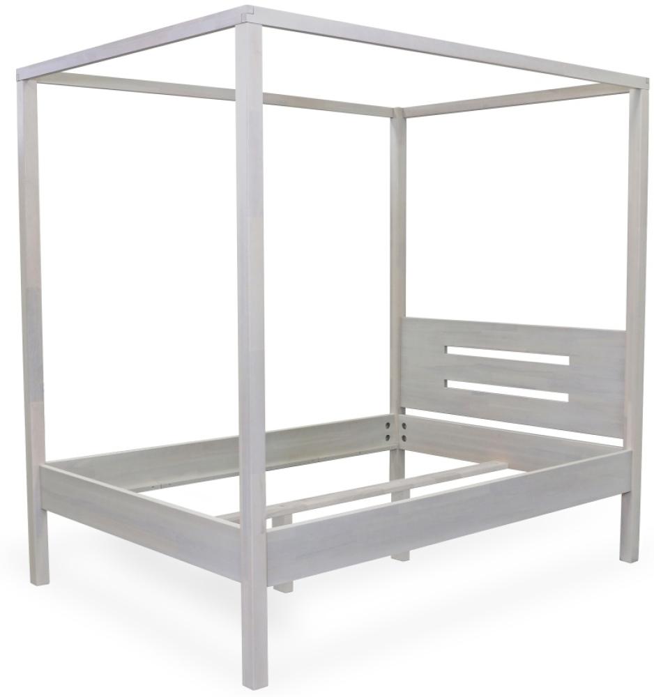 Bubema Jasmin – Himmelbett in Buche massiv, Farbton natur, geölt oder weiß lasiert, Farbe: Weiß lasiert, ohne Vorhänge, Größe: 140 x 200 cm Bild 1