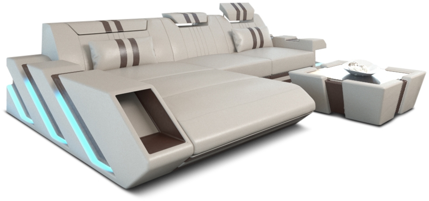 Sofa Dreams 'Apollonia' Ecksofa, 77 x 190 x 295 cm, Dunkelbraun / Weiß, Echtleder, Links Bild 1