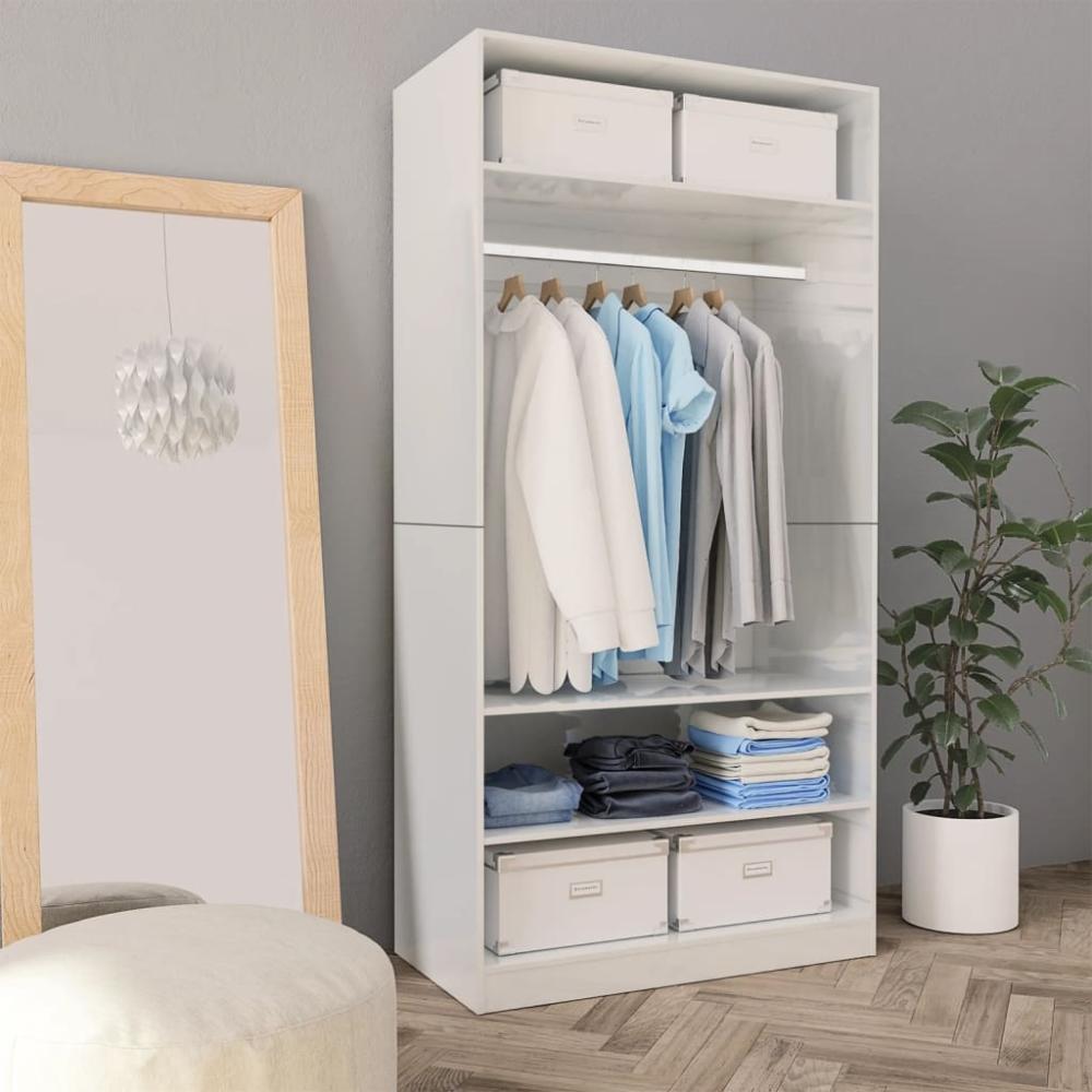 vidaXL '800231' Kleiderschrank, Spanplatte, Hochglanz-Weiß 100 × 50 × 200 cm Bild 1