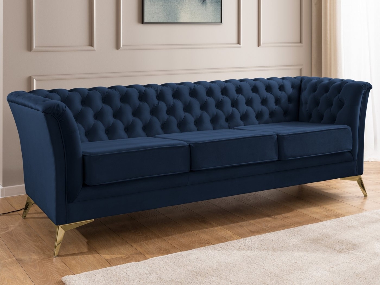 S-Style Möbel Chesterfield-Sofa Whitby, 3-Sitzer aus Samt mit goldenen, silbernen oder schwarzen Füßen, mit Wellenfederung Bild 1