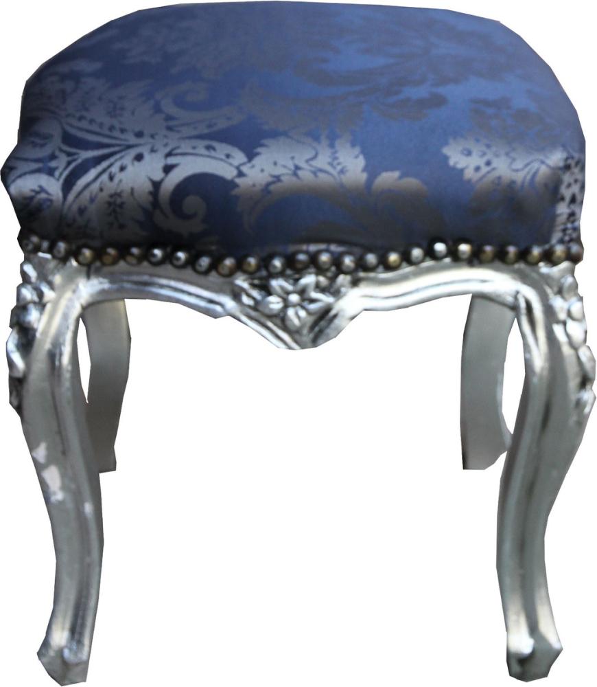 Casa Padrino Barock Hocker Royalblau Muster / Silber Höhe - Barock Möbel Bild 1