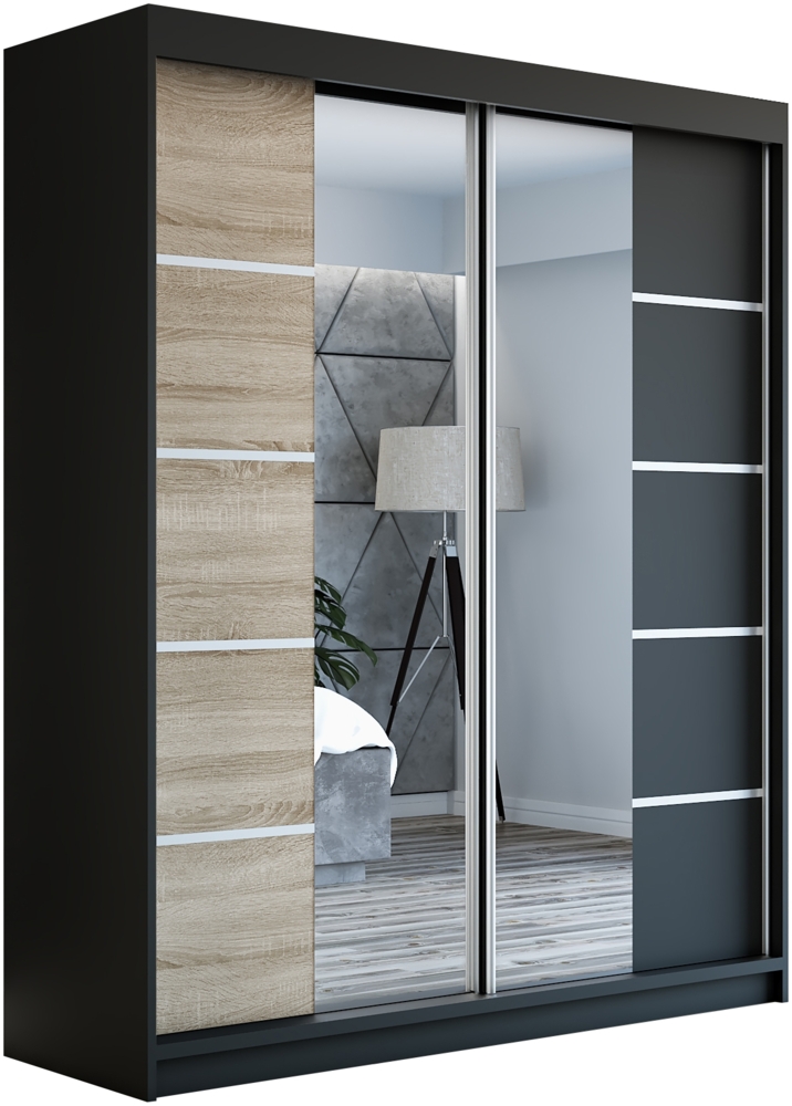 Schwebetrenschrank ERA 2-trig Schrank 180 cm (mit Spiegel) Farbe: Schwarz , sonoma Bild 1