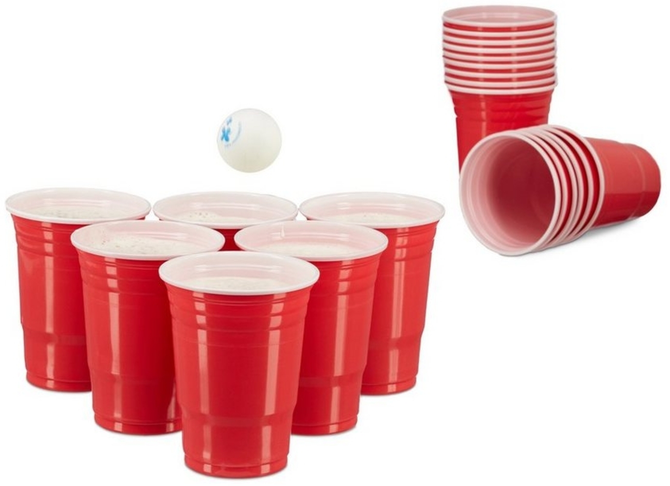 Relaxdays Beer Pong Becher ohne Bälle, 100 Stück, Kunststoff rot, 473 ml Bild 1