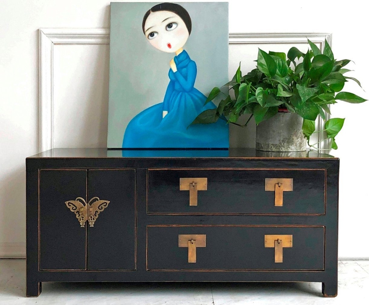 Vintage TV-Stand Schwarz Kommode Sideboard Lowboard chinesisch asiatisch Kolonial-Stil Antik-Stil Schrank orientalisch Fernost shabby-chic Landhaus Bild 1