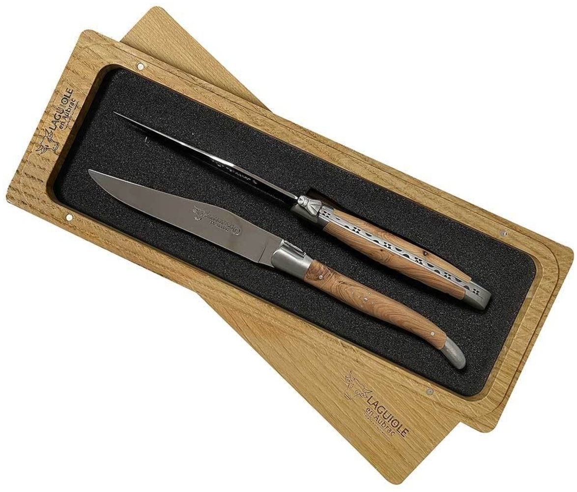 Laguiole en Aubrac Steakmesser Set 2-teilig Wacholder (Genévrier) 23 cm Bild 1