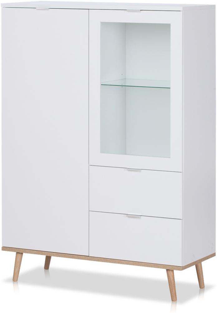 KHG Highboard 2-türig mit Einlegeboden Scandi, Vitrine aus Holzwerkstoff weiß foliert für Wohnzimmer und Esszimmer, 100 x 140 x 40 cm (B/H/T) Bild 1