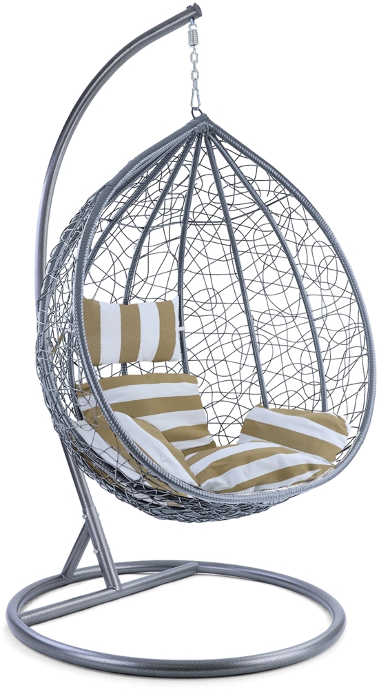 Luxus Hängesessel Miami XXL Korb hellgrau Gestell silber Kissen braun weiß Bild 1