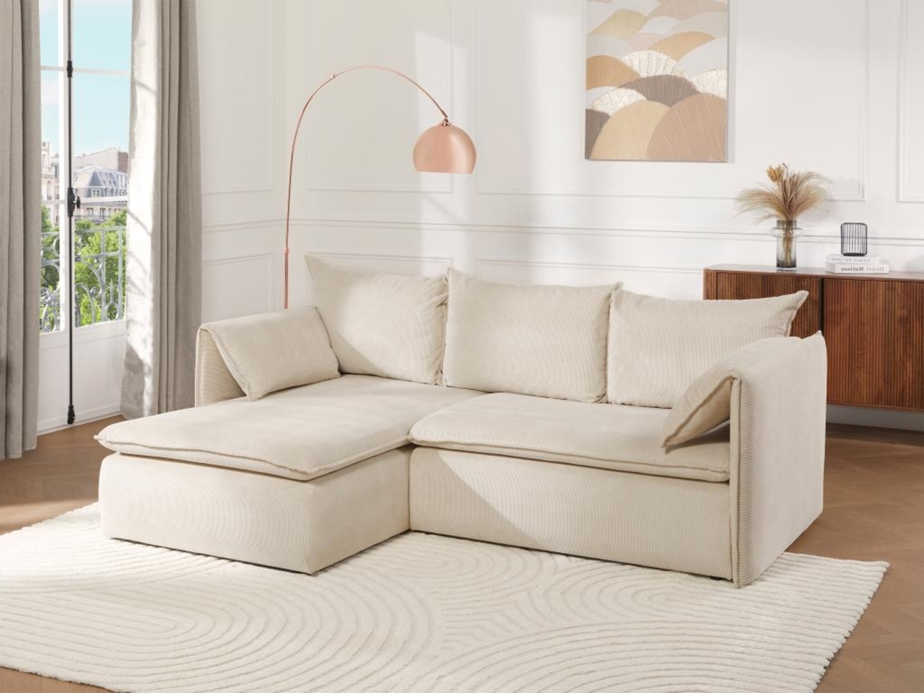 Vente-unique - Ecksofa mit Schlaffunktion - Ecke Links - Cord - Beige - TEODORA Bild 1