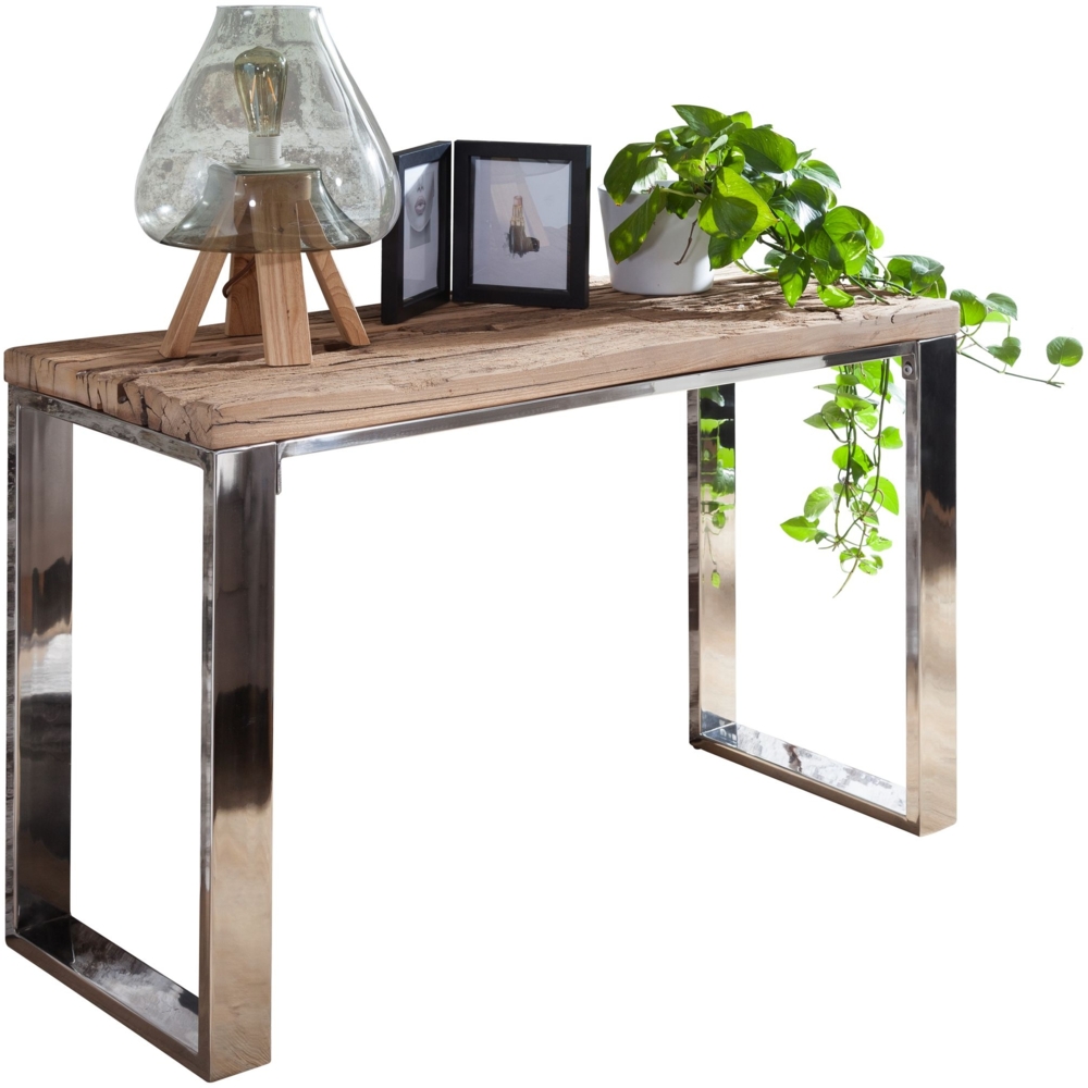 Konsolentisch 115 x 76 x 46 cm Massiv-Holz Akazie Natur, Konsole rustikal Wohnzimmer, Anrichte Flur Schmal, Schminktisch Industrial Style Echtholz Bild 1