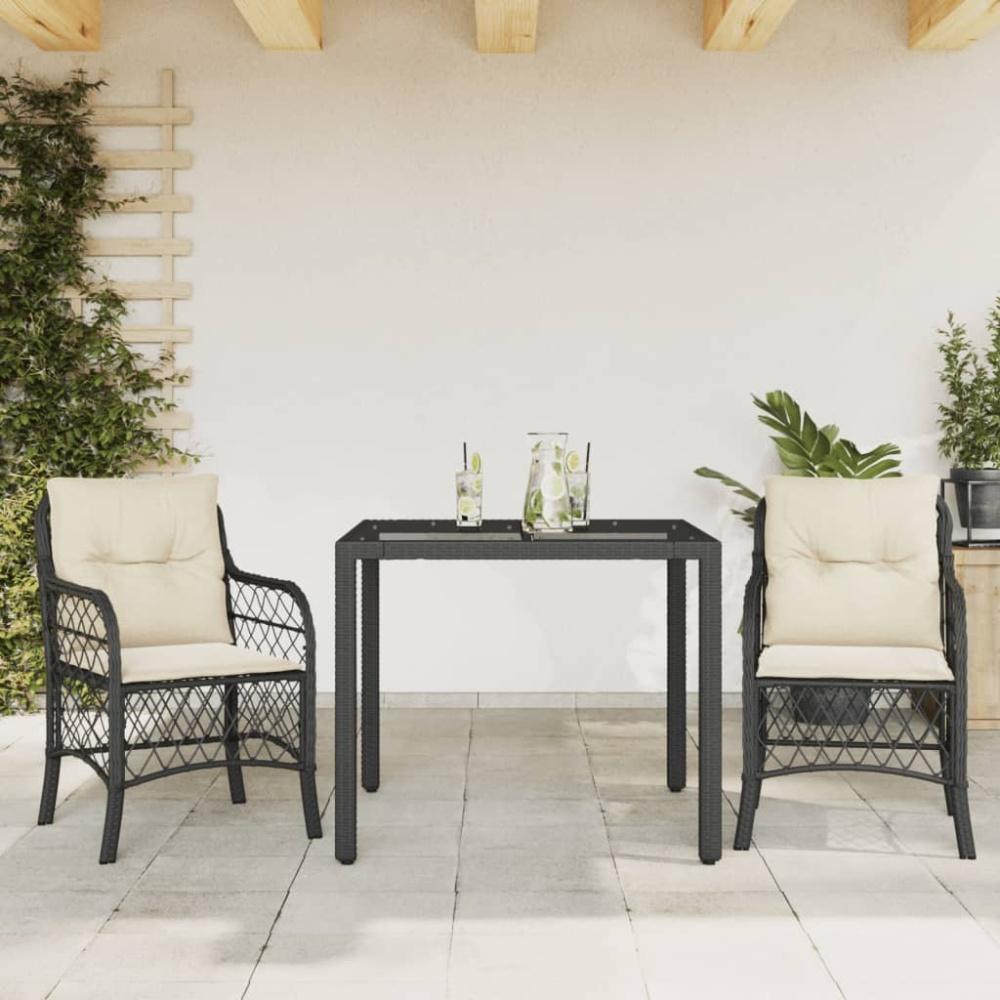 vidaXL 3-tlg. Bistro-Set mit Kissen Schwarz Poly Rattan 3212018 Bild 1