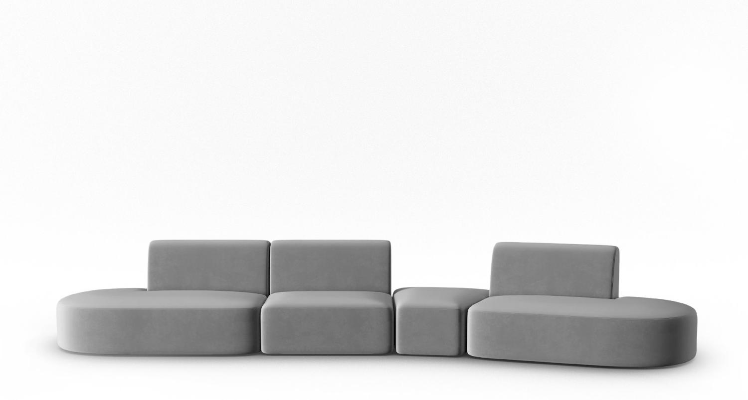 Micadoni Modulares Sofa Shane 6-Sitzer Rechts Samtstoff Grau Bild 1