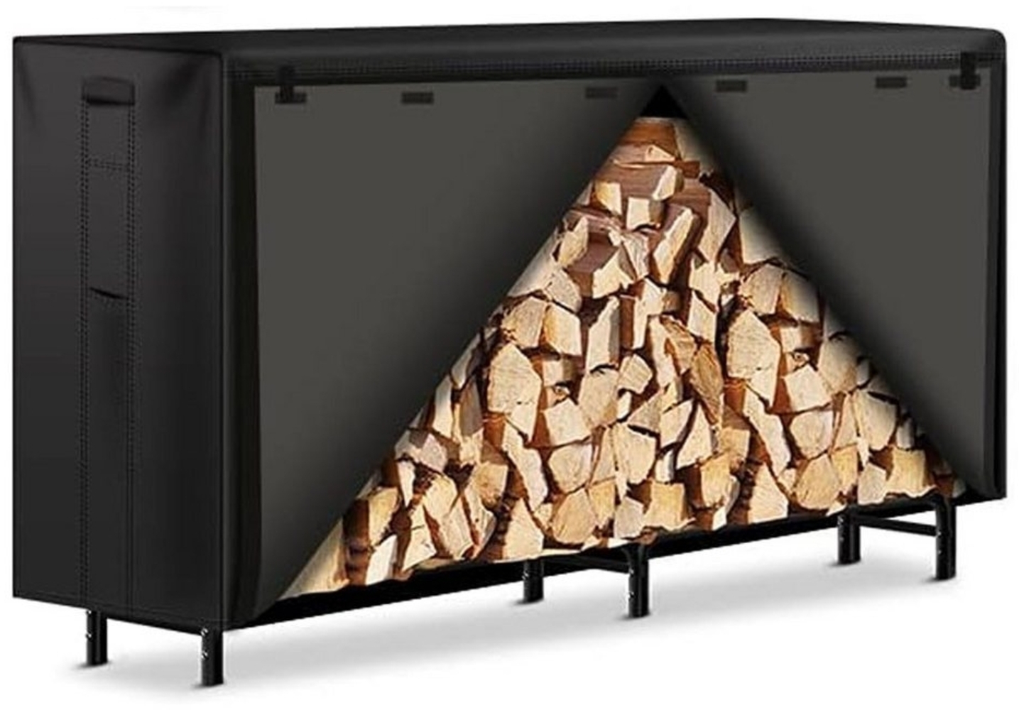 JOYOLEDER Kaminholzregal Groß Abdeckplane Brennholzregal Holzlager Unterstand, BxTxH:122x61x107 cm, schwarz 420D Oxford-Gewebe Bild 1