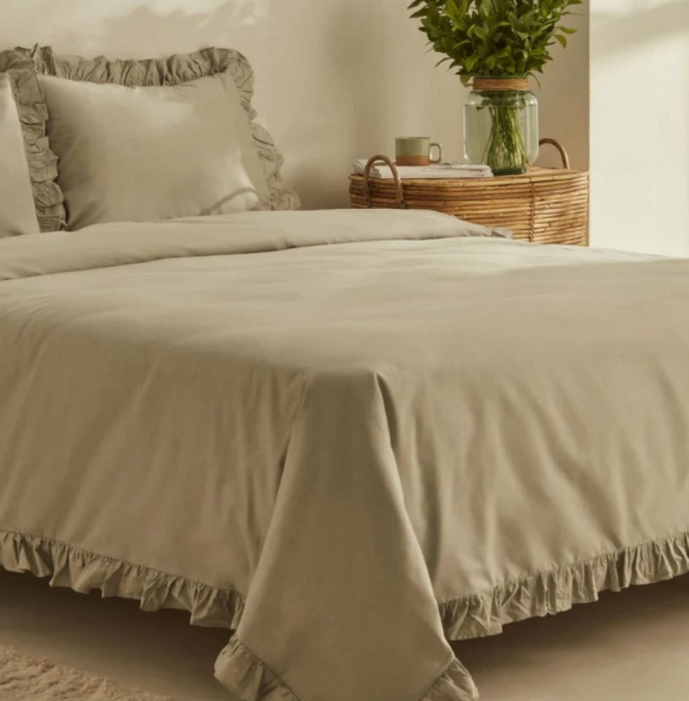 Karaca Bettwäsche Karaca Home Pure Ruffle 100% Baumwolle King Size Bettbezug Sage Bild 1