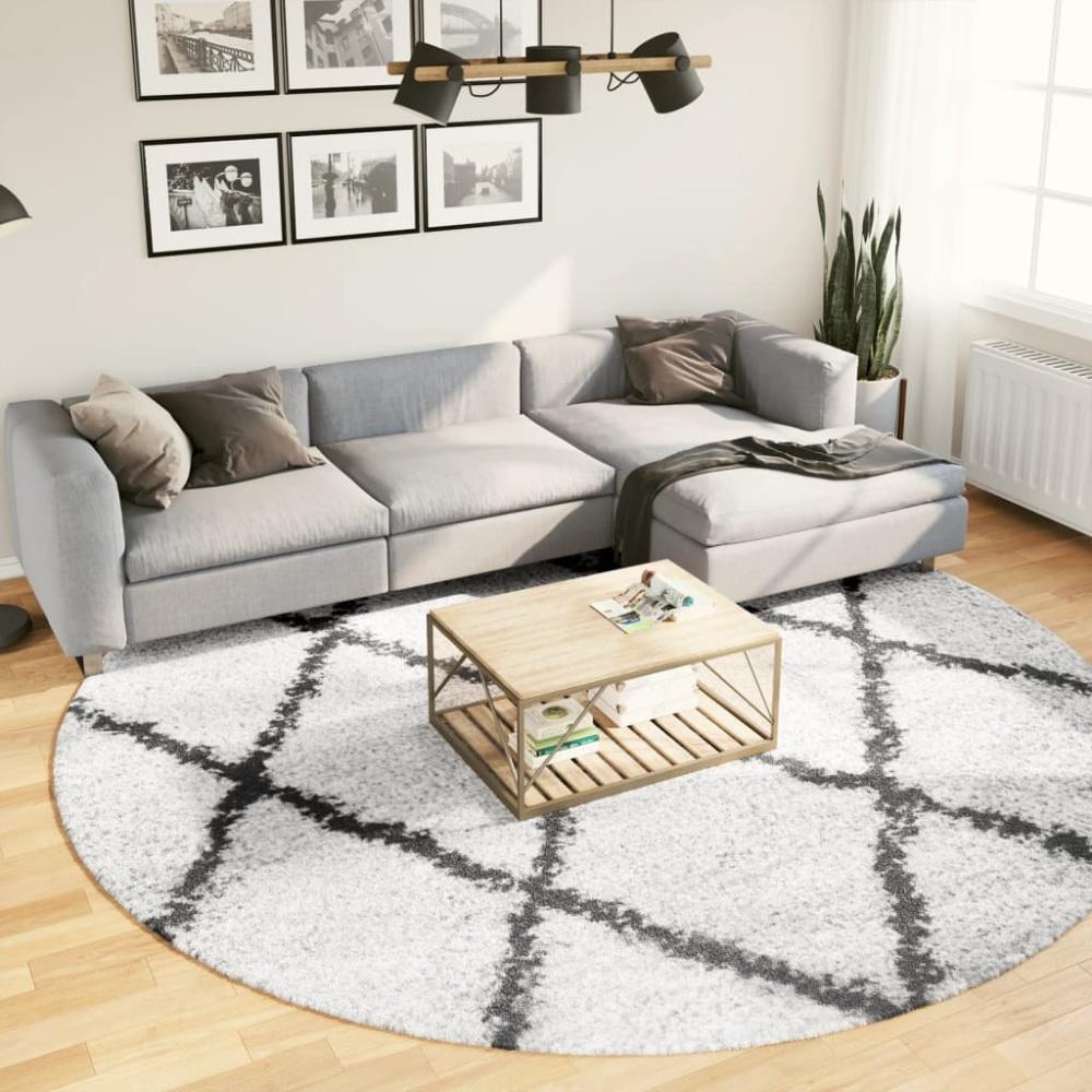 vidaXL Teppich Shaggy Hochflor Modern Creme und Schwarz Ø 280 cm 375381 Bild 1