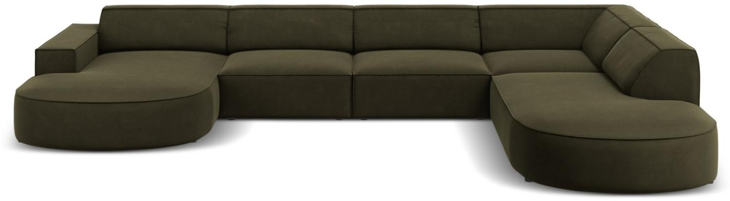 Micadoni 7-Sitzer Samtstoff Panorama Ecke rechts Sofa Jodie | Bezug Green | Beinfarbe Black Plastic Bild 1