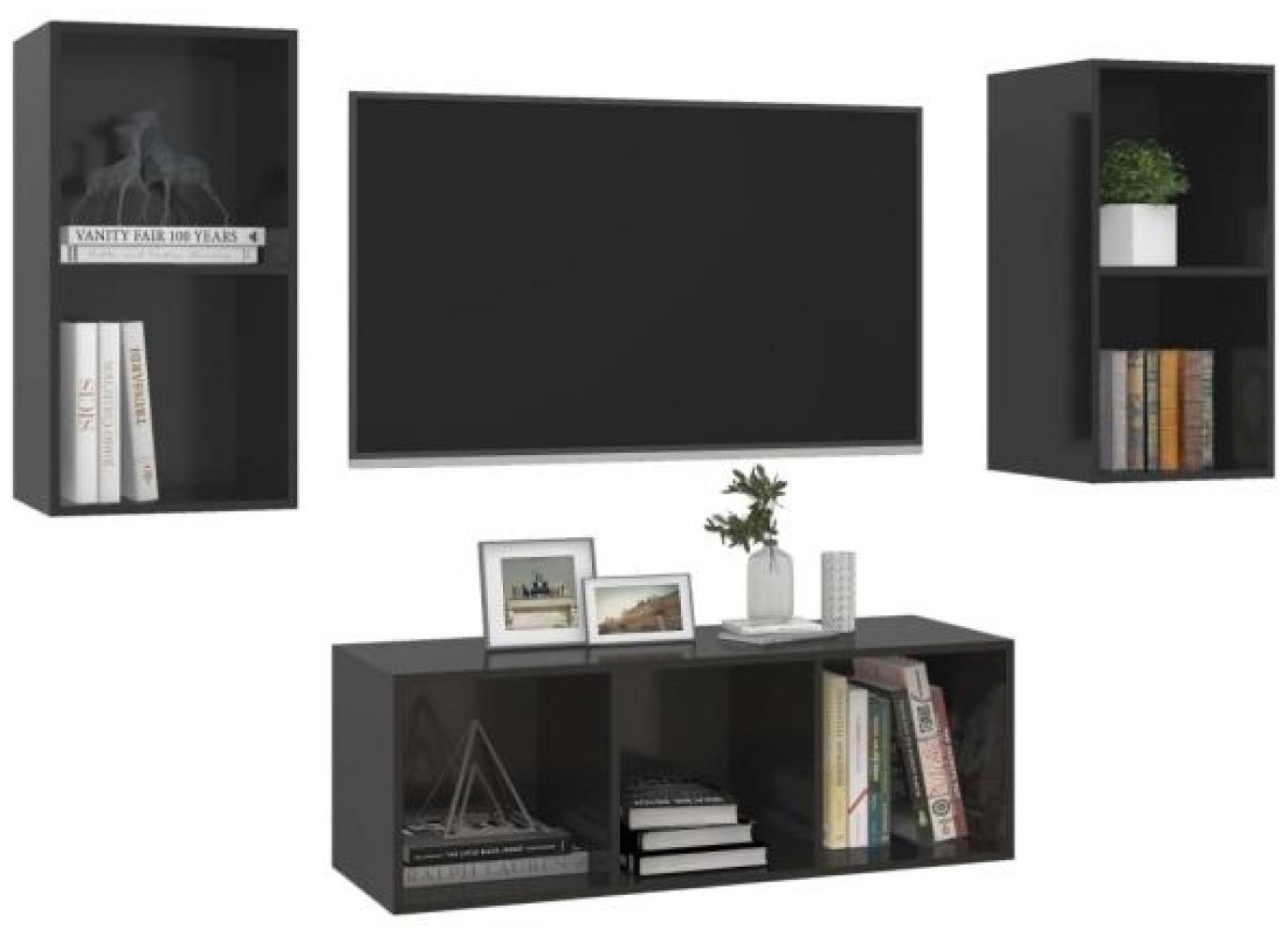 vidaXL 3-tlg. TV-Schrank-Set Hochglanz-Schwarz Spanplatte [3079743] Bild 1